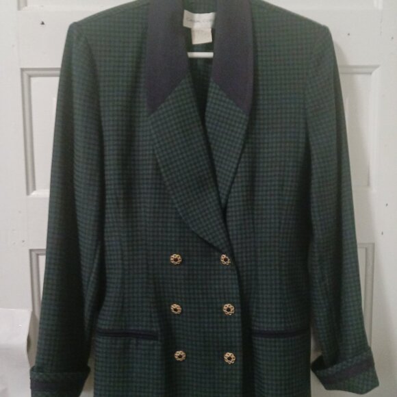 Casual Corner Womans Blazer Checkered Blue & Green Suit Jacket Size 10/12 - Picture 1 of 7